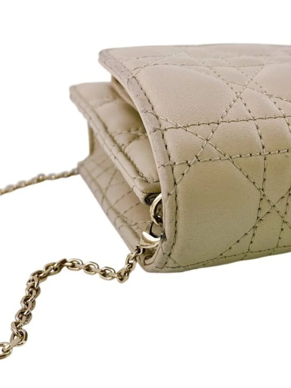 Dior Lady Logo Leather Wallet Chain Beige Handbag